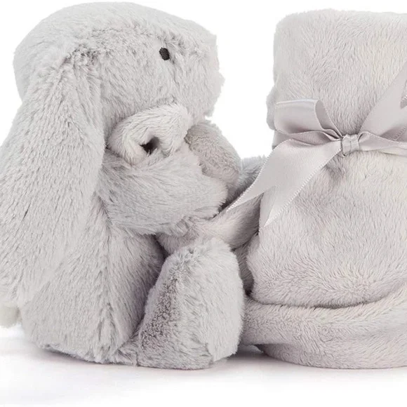 NEW Jellycat bashful bunny BABY grey security blanket stuffy soother Lovey NWT - Picture 4 of 5